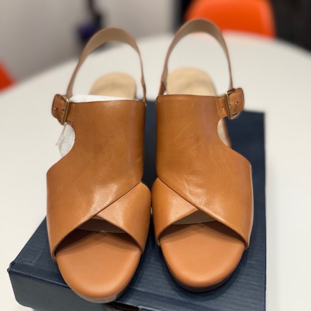 Cole Haan Philomina Grand Wedge Sandal – Pecan Leather – Size 9 – Gently Worn On